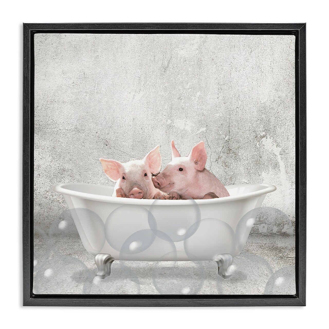 Stupell Industries Baby Piglets Bath Time Framed Floater Canvas Wall Art